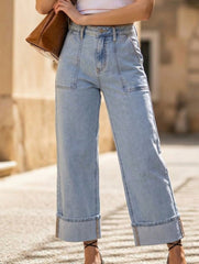 High Waist Washed Wide Leg Jeans