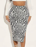 High-waisted zebra-print skirt