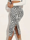 High-waisted zebra-print skirt