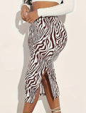 High-waisted zebra-print skirt