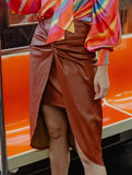 Pleated mid-length slit hip skirt