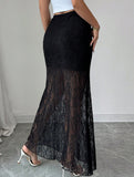 Lace high-waisted slim-fit bodycon skirt