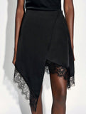 Lace Patchwork Irregular A Line Midi Skirt_CWBMS00559