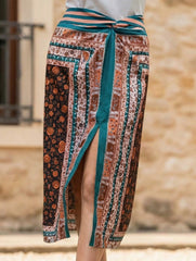 Vintage Floral Slit High Waist A Line Skirt_CWBMS00562
