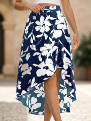 Floral Ruffle Irregular Midi Skirt