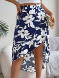 Floral Ruffle Irregular Midi Skirt