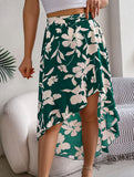Floral Ruffle Irregular Midi Skirt