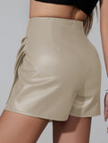 sexy leather culottes with pleats and low waist
