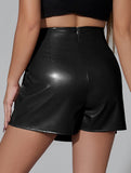 sexy leather culottes with pleats and low waist