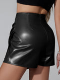 sexy leather culottes with pleats and low waist