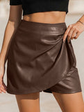 sexy leather culottes with pleats and low waist