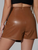 sexy leather culottes with pleats and low waist
