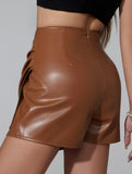 sexy leather culottes with pleats and low waist