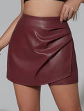 sexy leather culottes with pleats and low waist