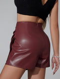 sexy leather culottes with pleats and low waist
