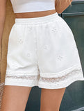 Lace Embroidery White Shorts