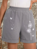 Dandelion Print Linen Pocket Shorts