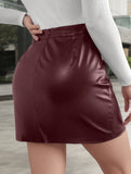 Solid color slit small A-line high waist hip skirt