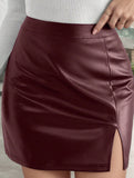 Solid color slit small A-line high waist hip skirt