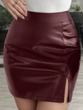 Solid color slit small A-line high waist hip skirt