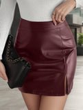 Solid color slit small A-line high waist hip skirt