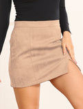 High-waisted A-line solid color bodycon mini skirt