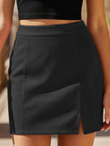 High-waisted A-line solid color bodycon mini skirt