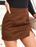 High-waisted A-line solid color bodycon mini skirt