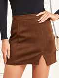 High-waisted A-line solid color bodycon mini skirt
