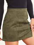 High-waisted A-line solid color bodycon mini skirt