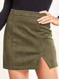 High-waisted A-line solid color bodycon mini skirt