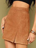 High-waisted A-line solid color bodycon mini skirt