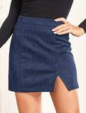 High-waisted A-line solid color bodycon mini skirt