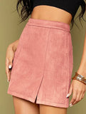 High-waisted A-line solid color bodycon mini skirt