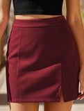 High-waisted A-line solid color bodycon mini skirt