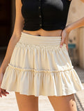 Fashionable high-waisted elastic midi skirt