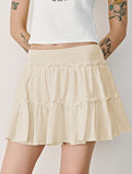 Fashionable high-waisted elastic midi skirt