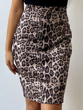 Leopard print high-waisted printed midi skirt