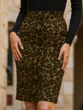 Leopard print high-waisted printed midi skirt
