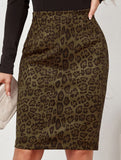 Leopard print high-waisted printed midi skirt
