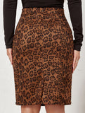 Leopard print high-waisted printed midi skirt