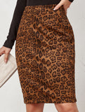 Leopard print high-waisted printed midi skirt