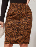Leopard print high-waisted printed midi skirt