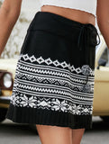 Jacquard short knit bodycon skirt