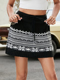 Jacquard short knit bodycon skirt