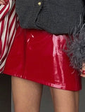 Spicy red patent leather mini skirt