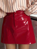 Spicy red patent leather mini skirt