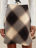 High-waisted plaid A-line skirt with elastic zipper