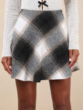 High-waisted plaid A-line skirt with elastic zipper