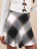 High-waisted plaid A-line skirt with elastic zipper